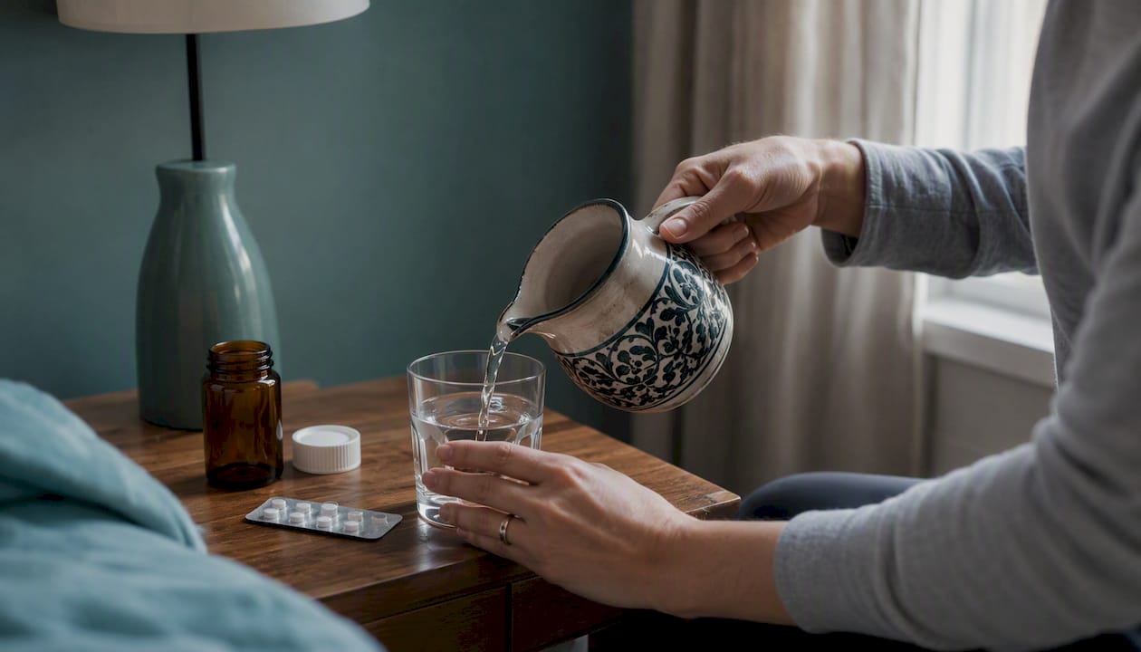 Pouring water next to medication during detox