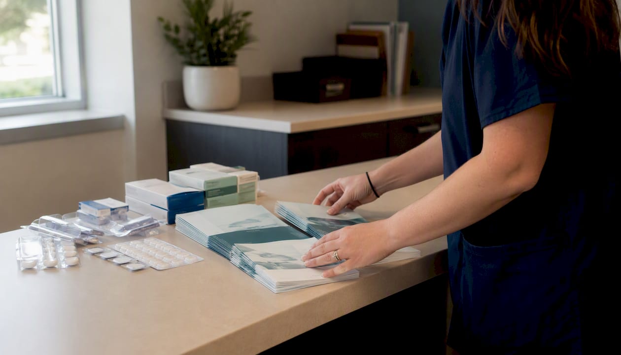 Hands preparing cessation support materials