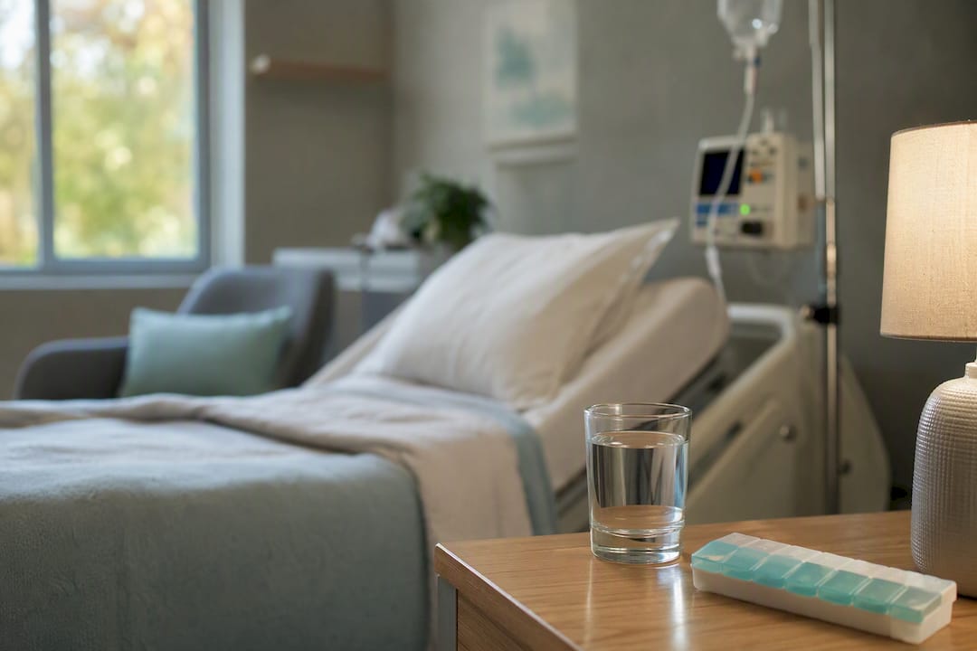 Detox room with IV drip and monitoring equipment