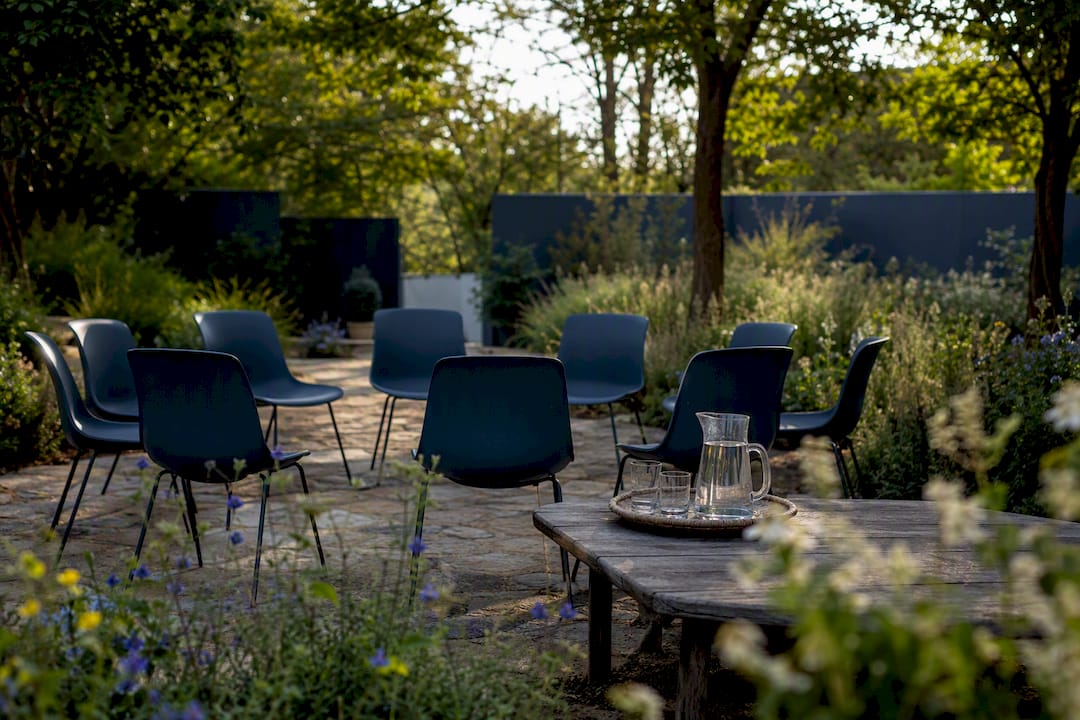 Empty circle of chairs for support group