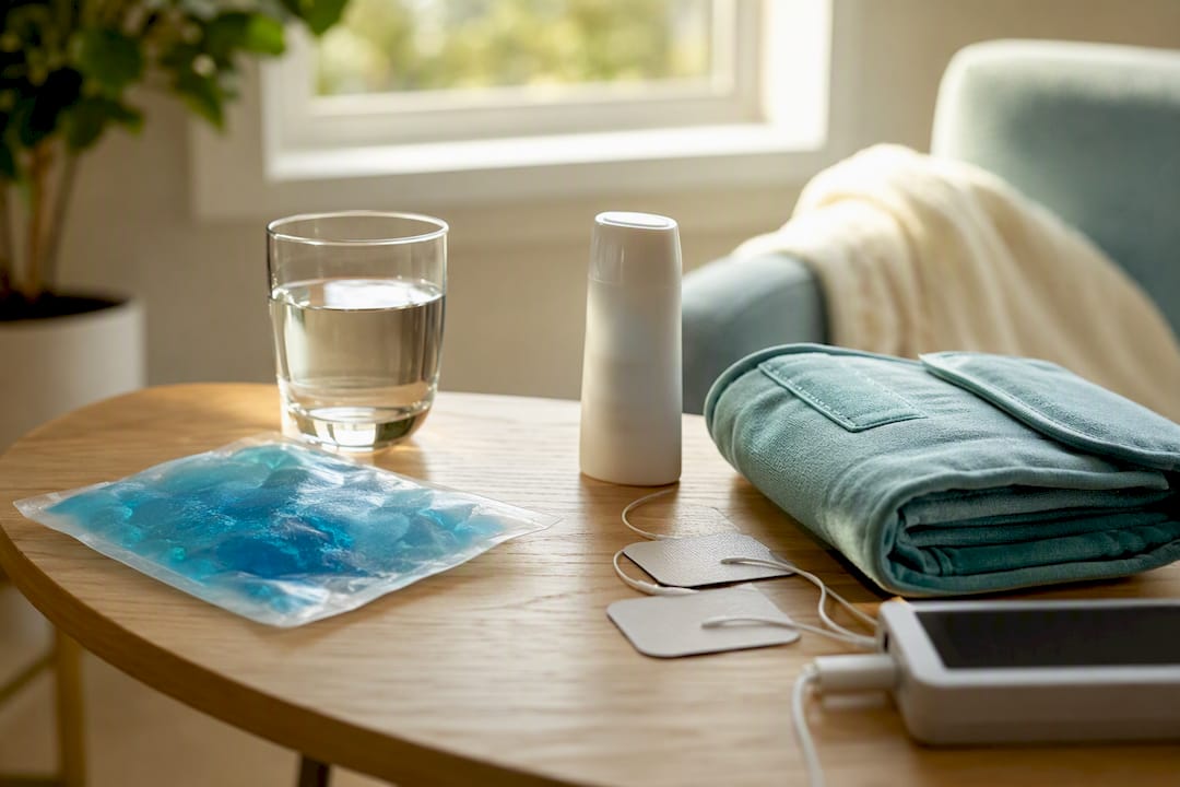 Non-opioid pain relief tools on table
