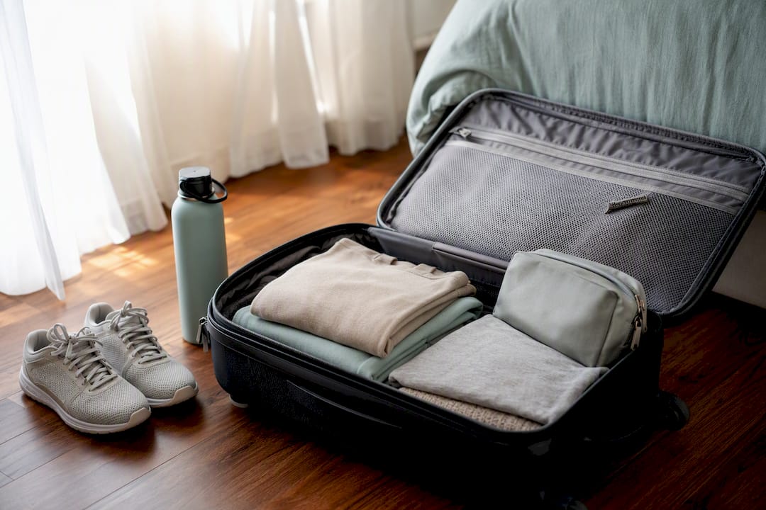 Suitcase packed for rehab travel