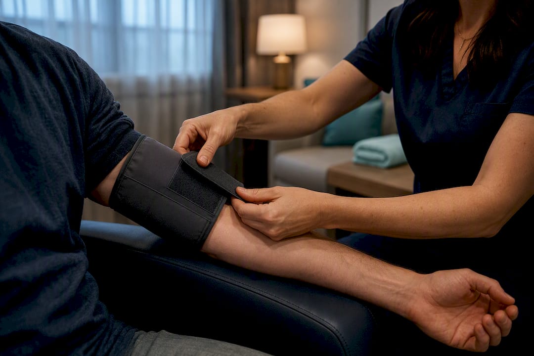 Clinician checking blood pressure during detox intake