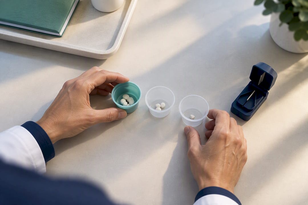 Clinician arranging gradual medication dose reductions