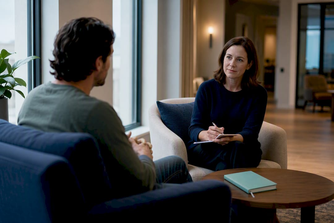 Clinician and patient discussing integrated treatment