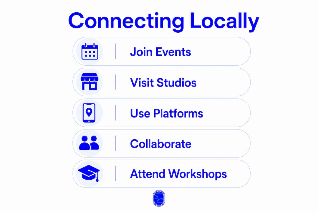Infographic illustrating steps to connect with Colorado artists
