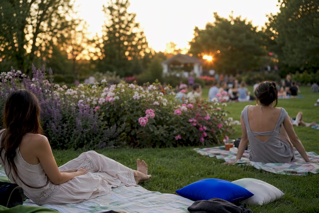 Relaxed garden concert atmosphere with blankets