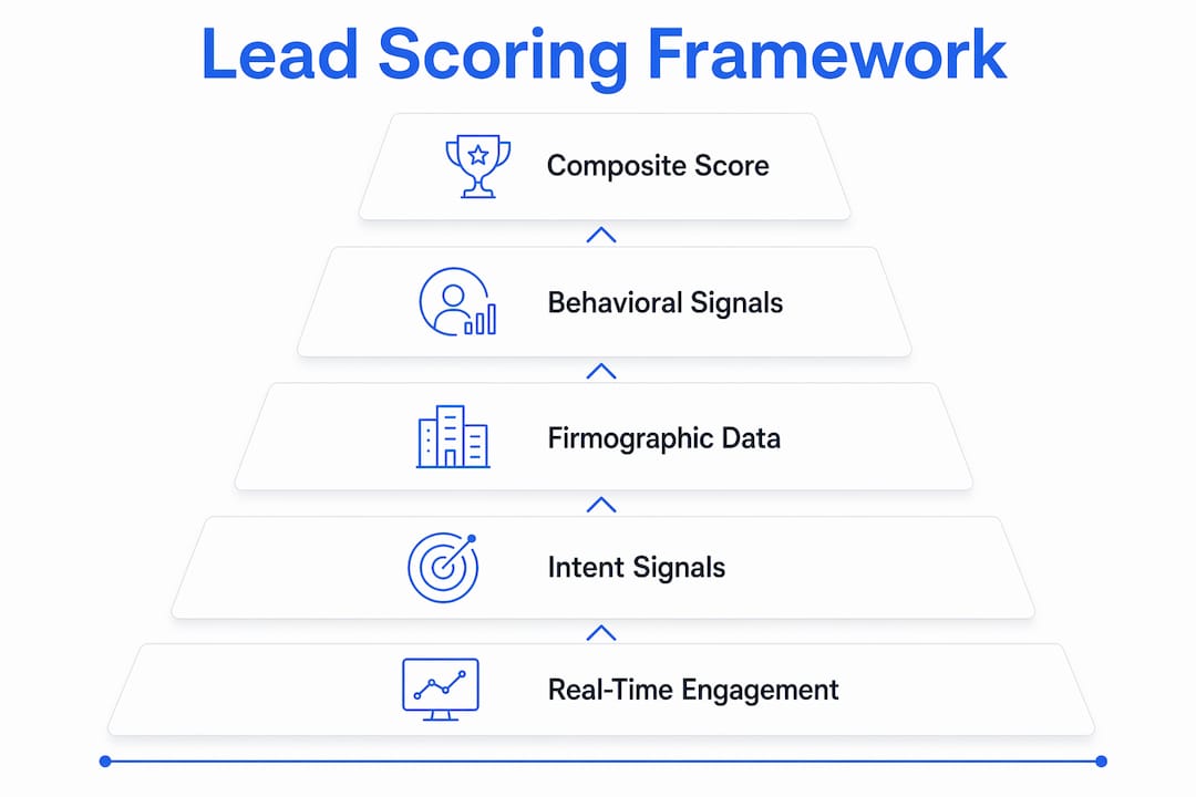 Infographic of AI lead scoring framework layers