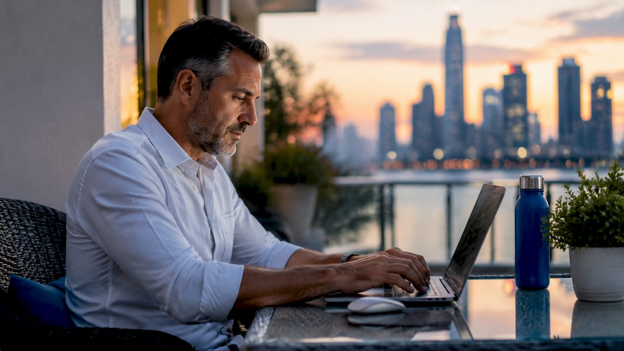 Sales manager's hands typing and analyzing behavioral signals
