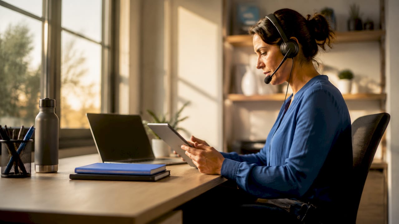 Customer service agent using AI tools at desk