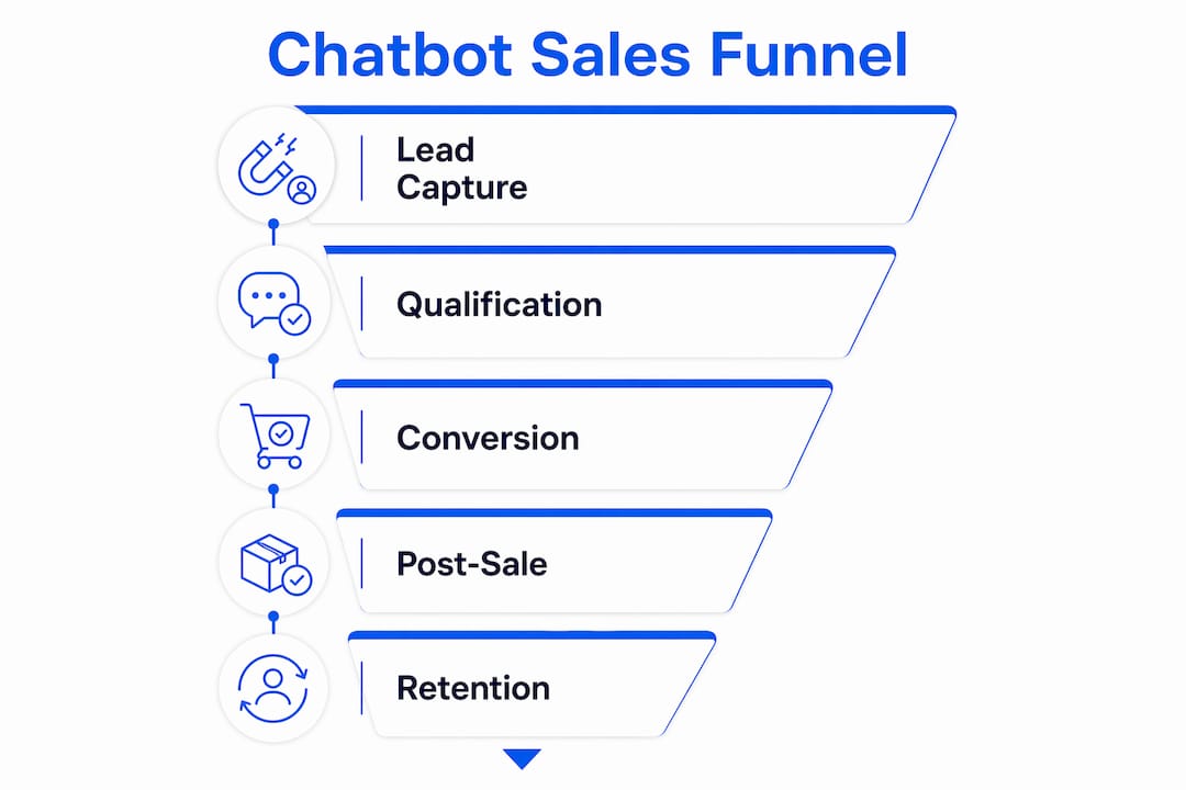 Infographic showing chatbot roles across sales funnel stages