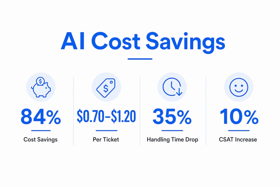Infographic showing AI cost savings stats in customer service