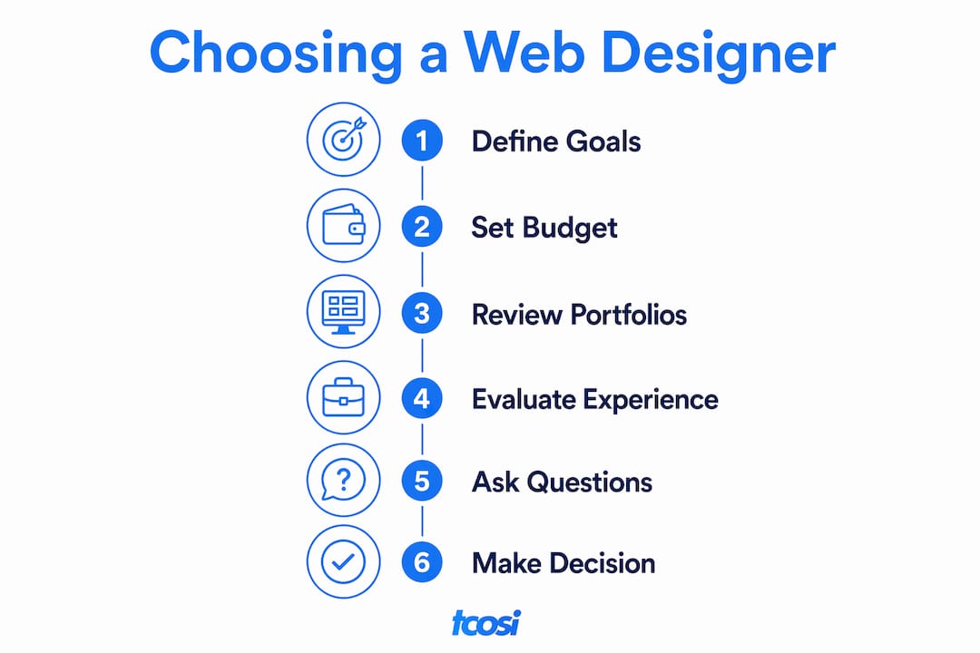 Infographic illustrating web designer selection steps