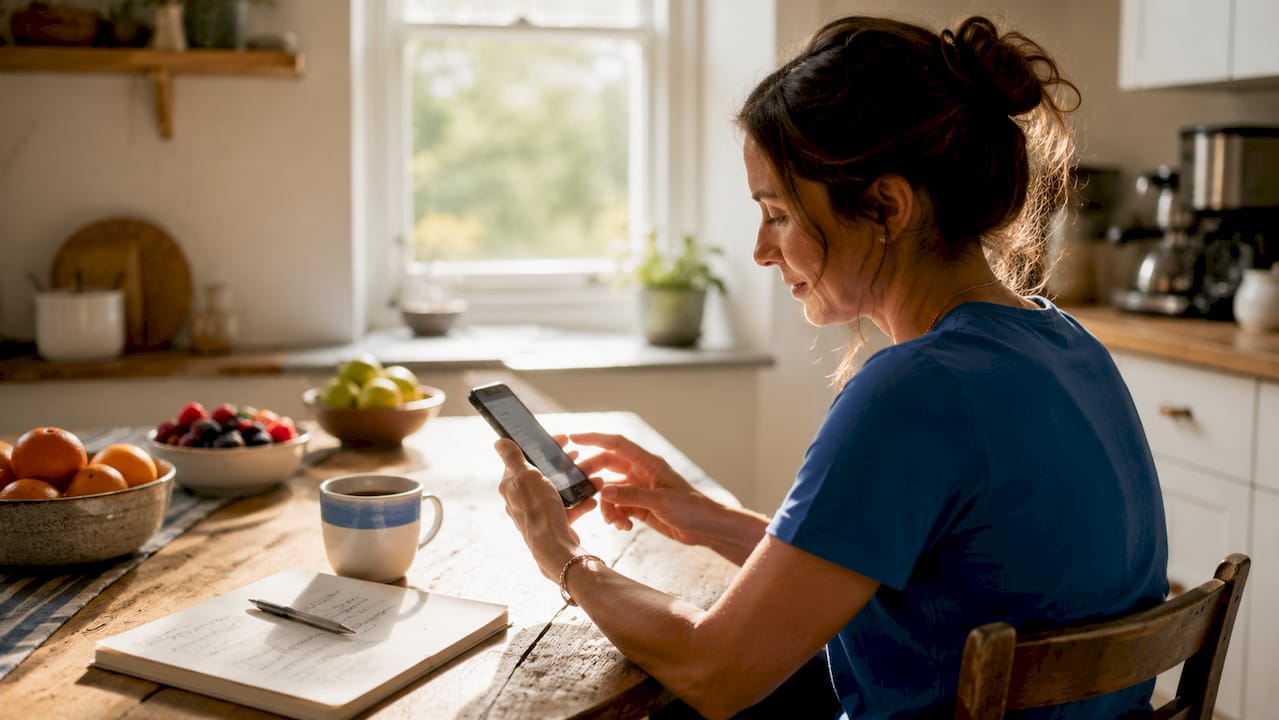 Woman tapping phone number on business website on smartphone