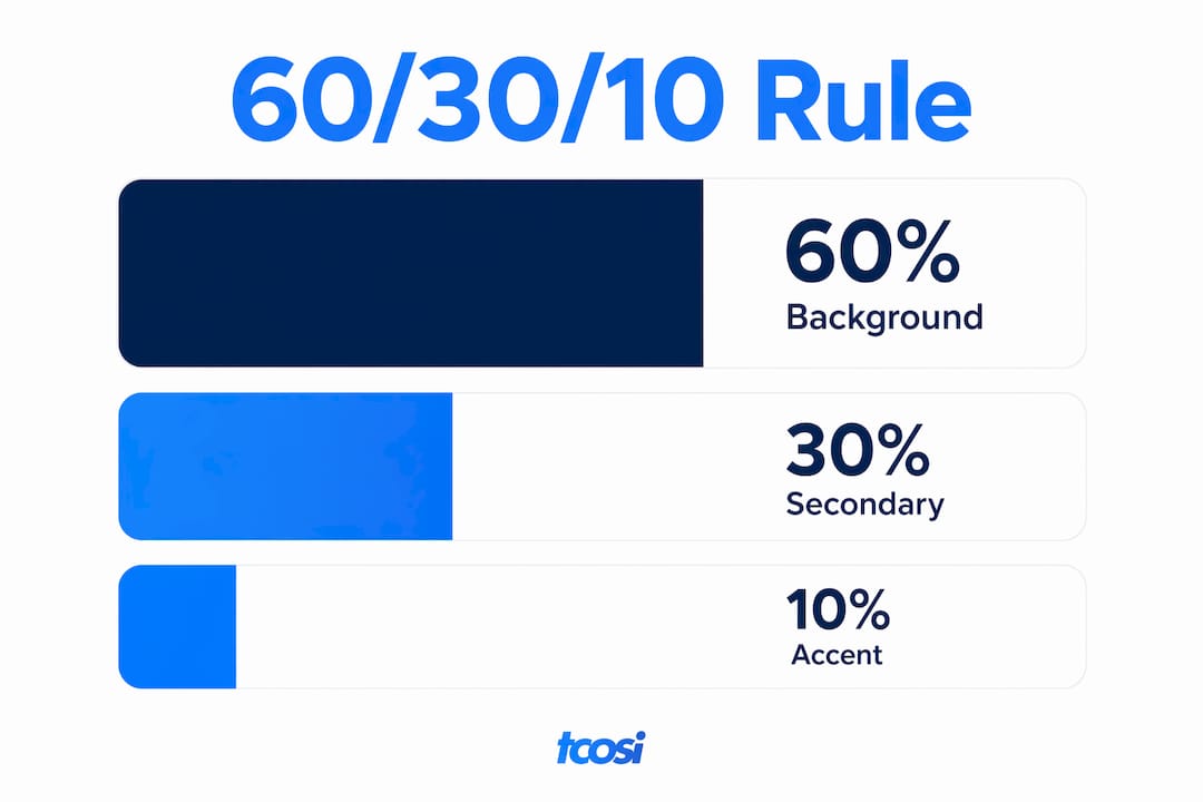 Infographic illustrating 60/30/10 website color distribution rule