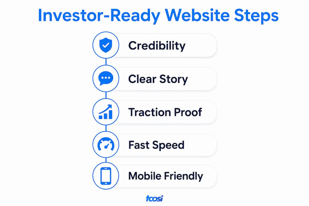 Infographic illustrating key steps for investor-ready websites