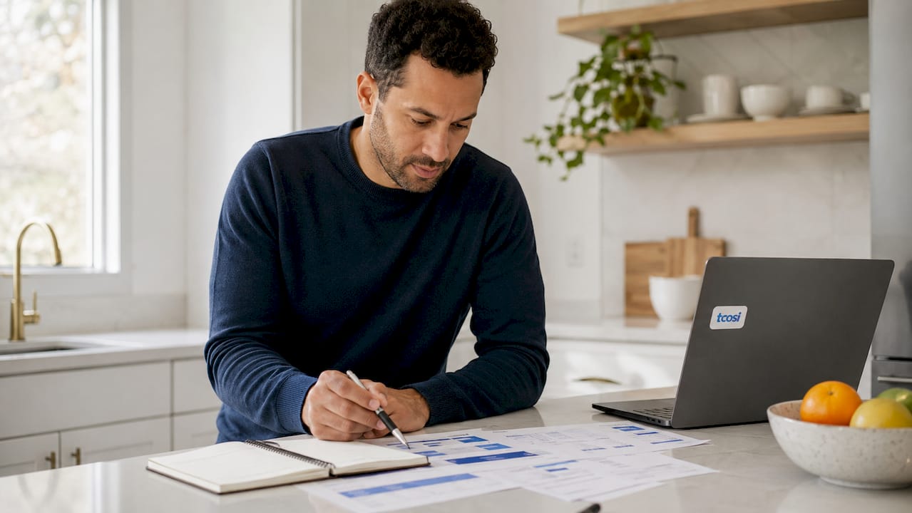 Founder reviewing website data in home office