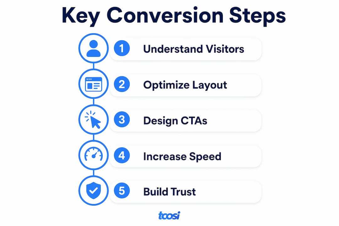 Infographic showing key steps in conversion focused web design
