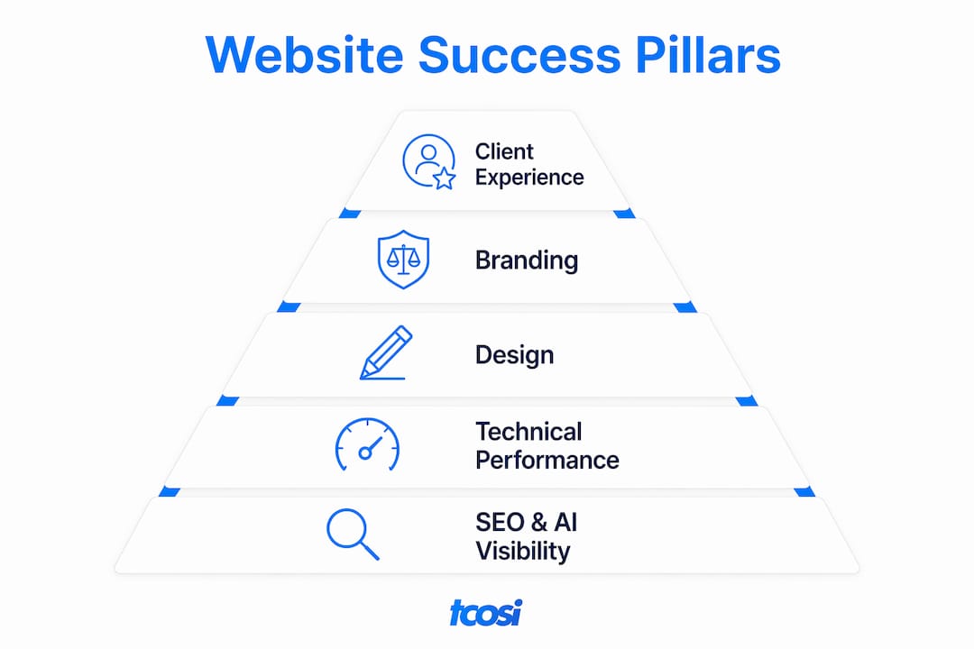 Infographic showing key website success pillars