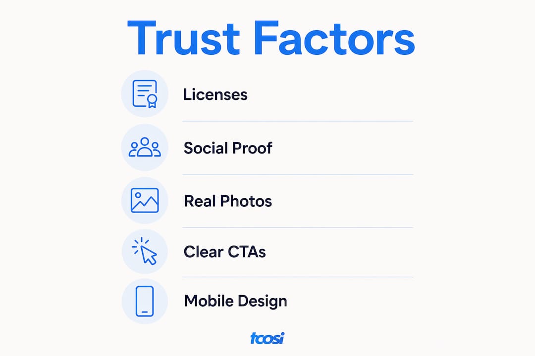 Infographic showing key trust factors for contractor websites