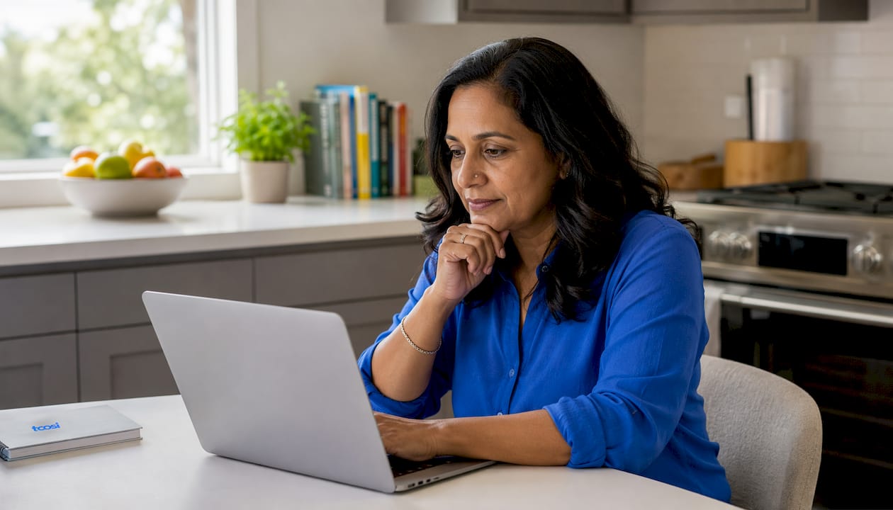 Woman browsing medical website at home