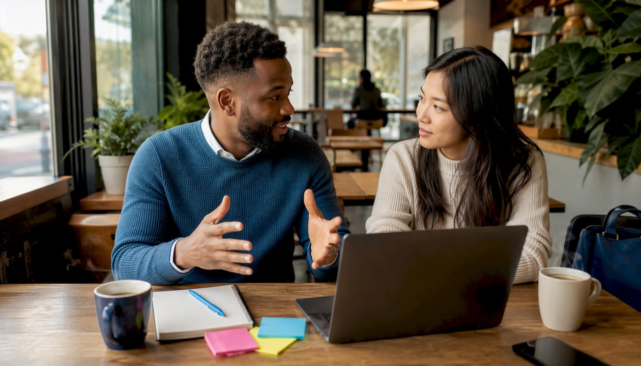 Client and designer discussing website project