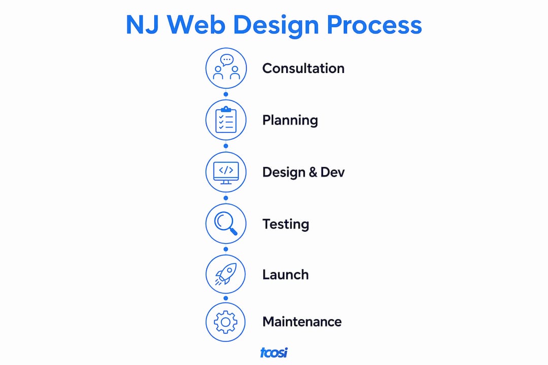 Infographic showing New Jersey web design process steps