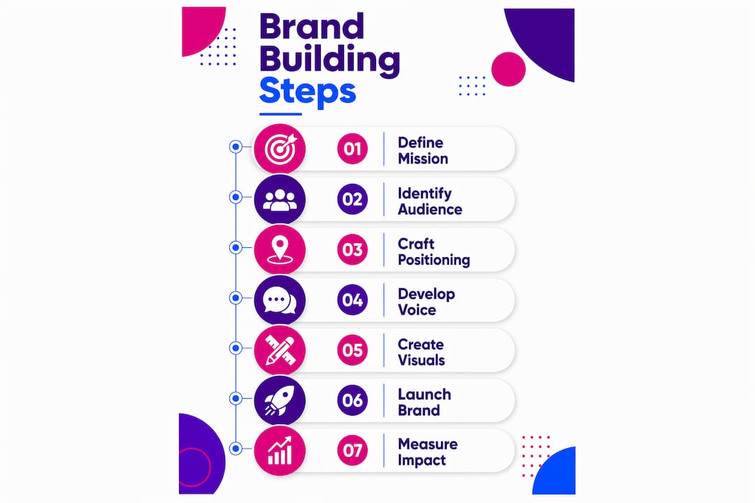 Infographic outlining startup brand building steps