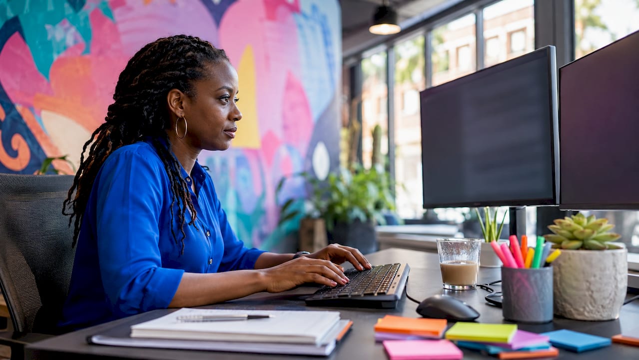 Hands typing on keyboard during website audit