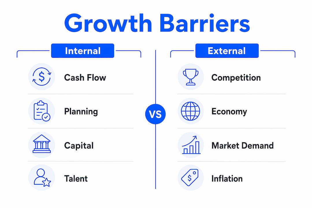 Infographic comparing internal and external growth barriers