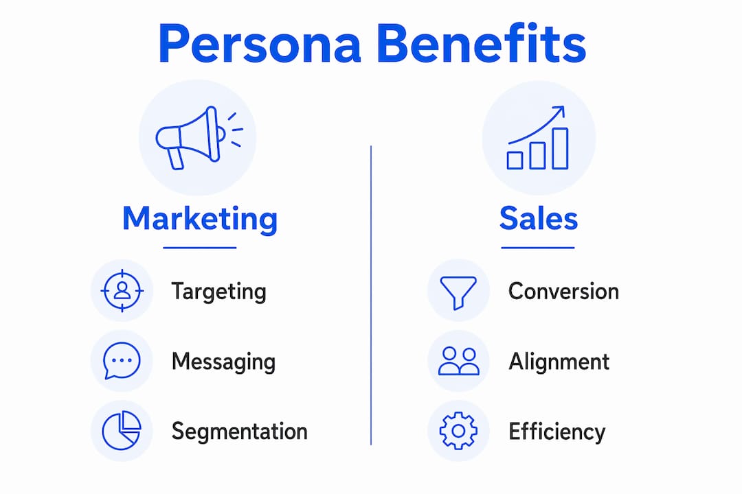 Infographic comparing marketing and sales benefits of personas