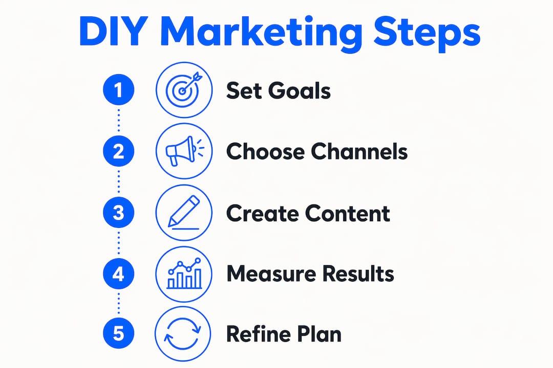 Infographic showing five key DIY marketing steps