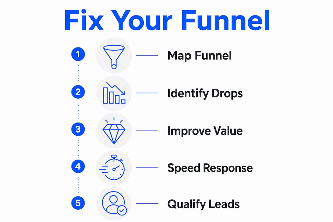 Infographic illustrating lead conversion improvement steps