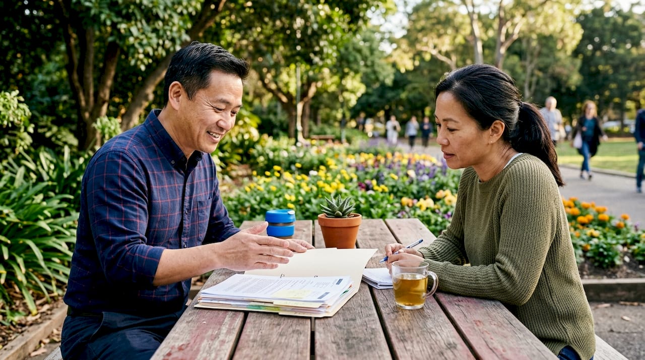 Business owner explaining service offer to client