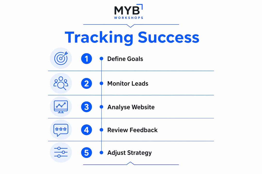 Infographic outlining steps to track online positioning success
