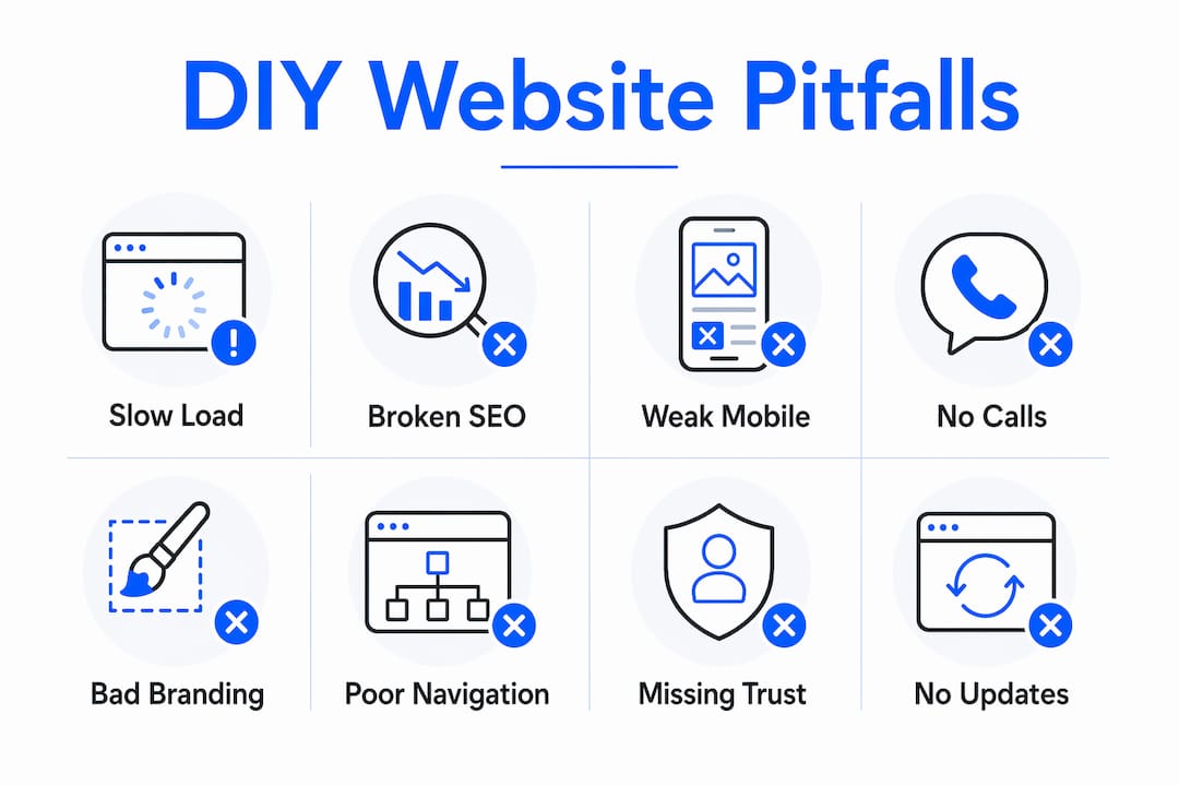 Infographic showing common DIY website issues in steps
