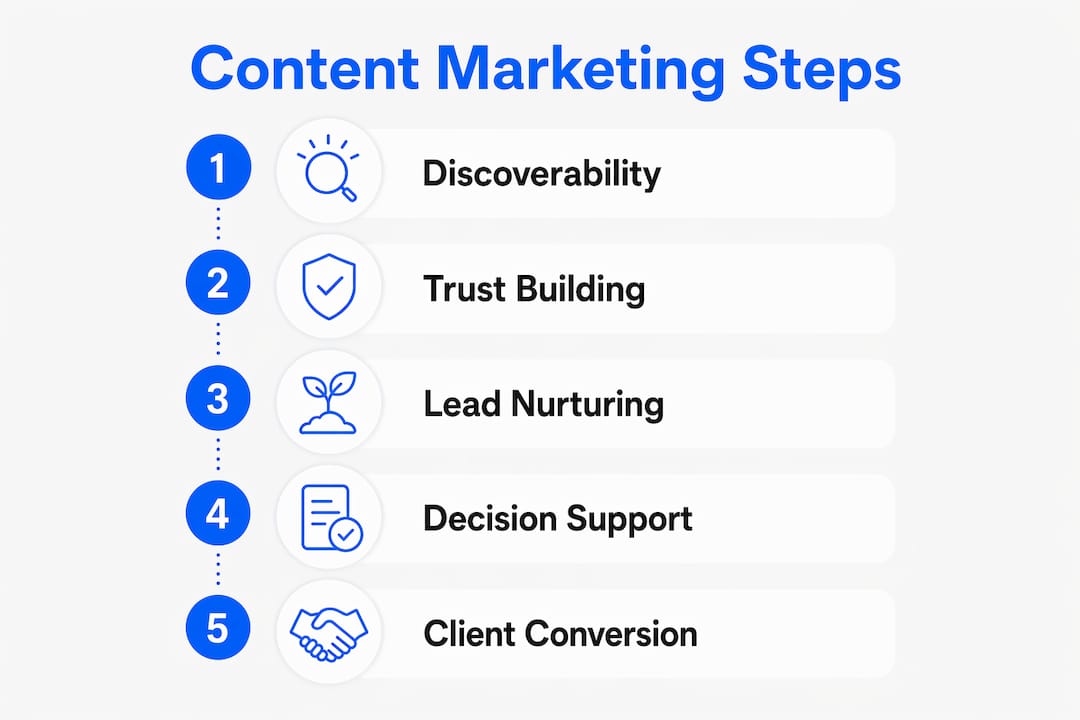 Infographic showing content marketing steps to attract clients