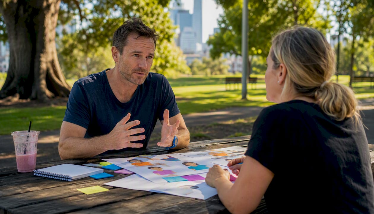 Male business owner discussing customer personas
