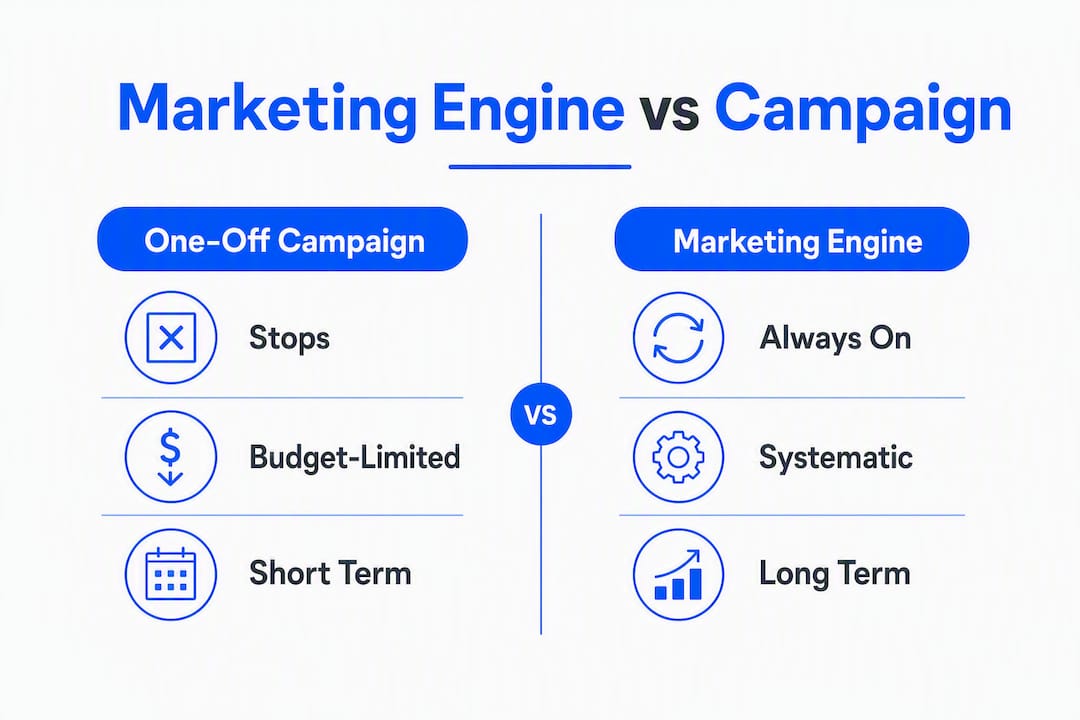 Infographic comparing marketing engine and campaigns