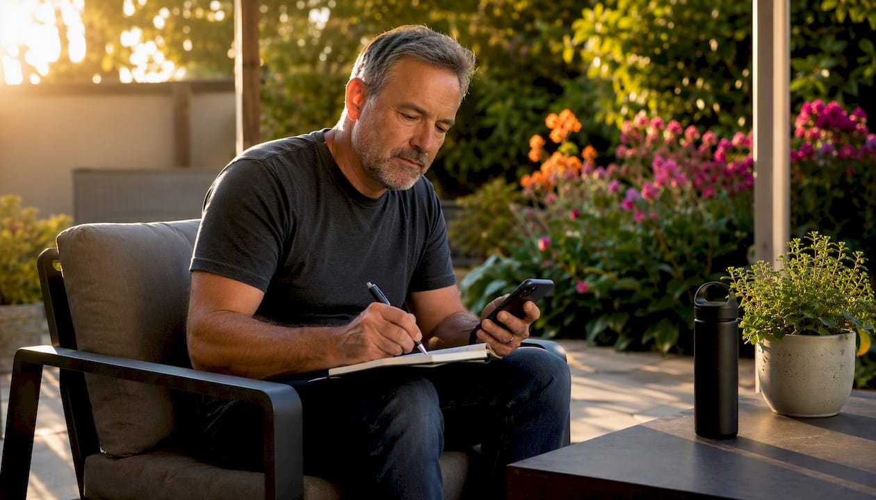 Entrepreneur validating marketing strategy with devices