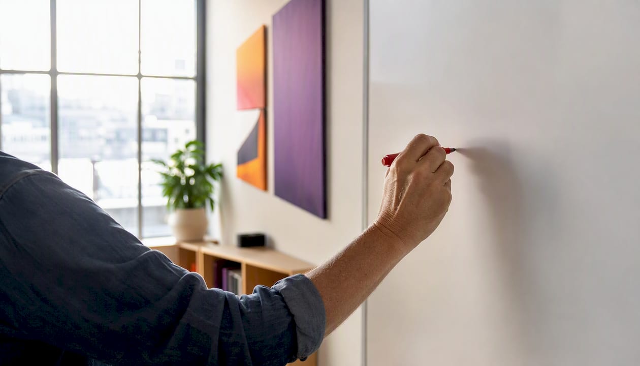 Business owner writing on whiteboard
