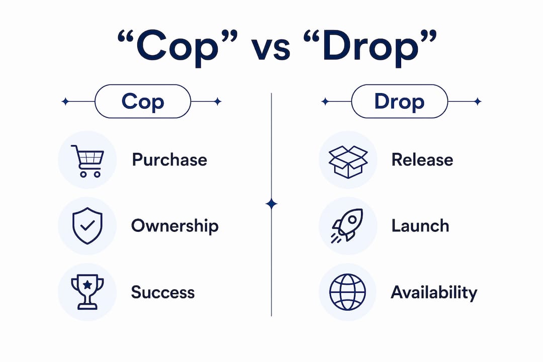 Infographic comparing cop and drop streetwear slang