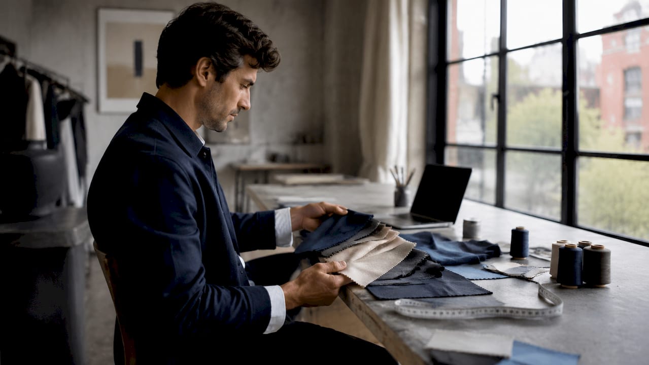 Hands touching quality streetwear fabrics