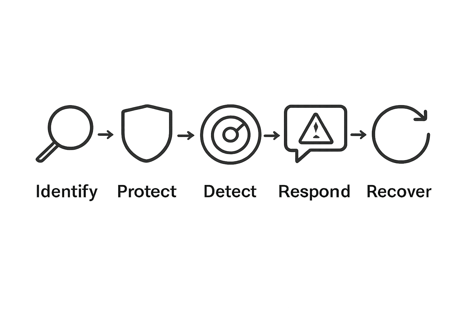 Five core cybersecurity functions as labeled icons