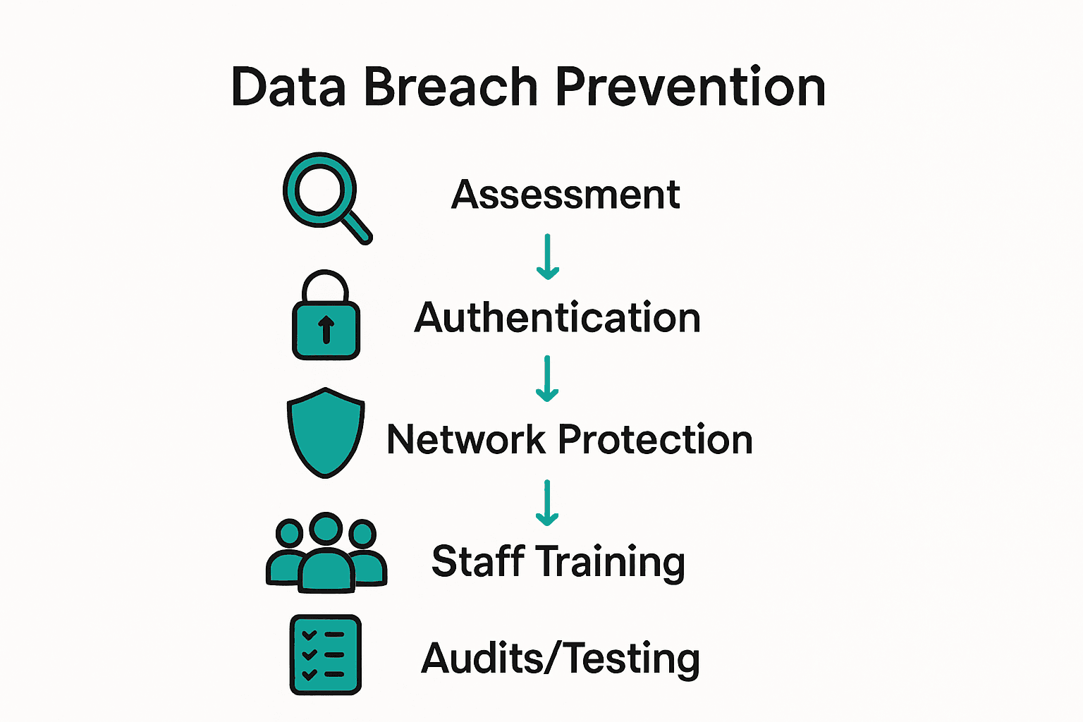 Infographic visualizing five key business data breach prevention steps.