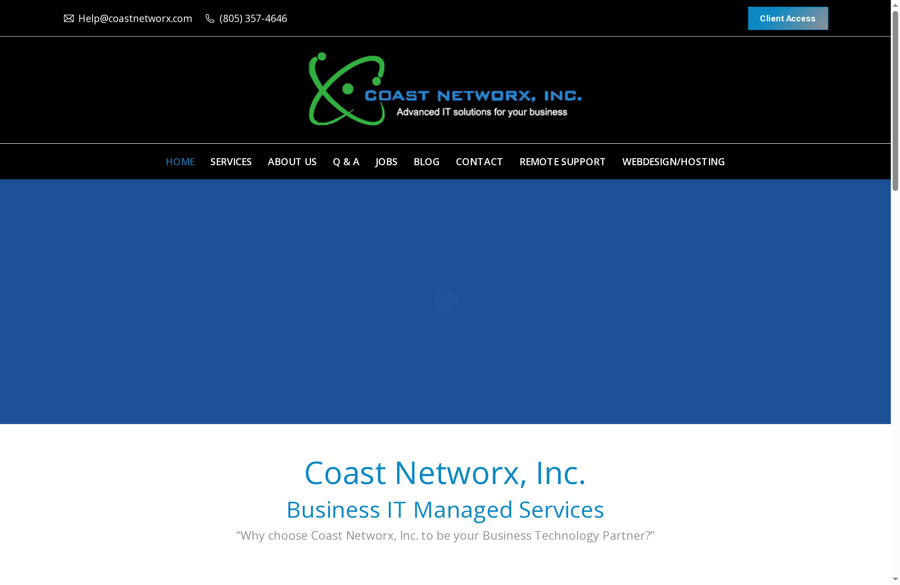 Coast Networx, Inc. logo and tagline "Advanced IT solutions for your business," emphasizing managed IT services for small and medium-sized businesses.