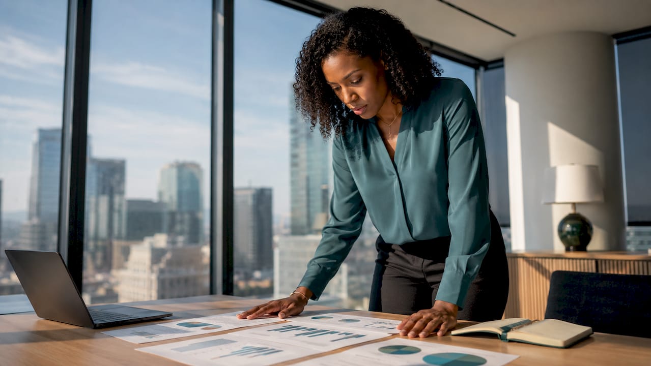Professional reviewing salary benchmark reports