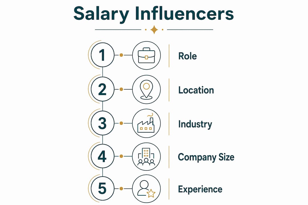 Infographic showing factors influencing research salary ranges