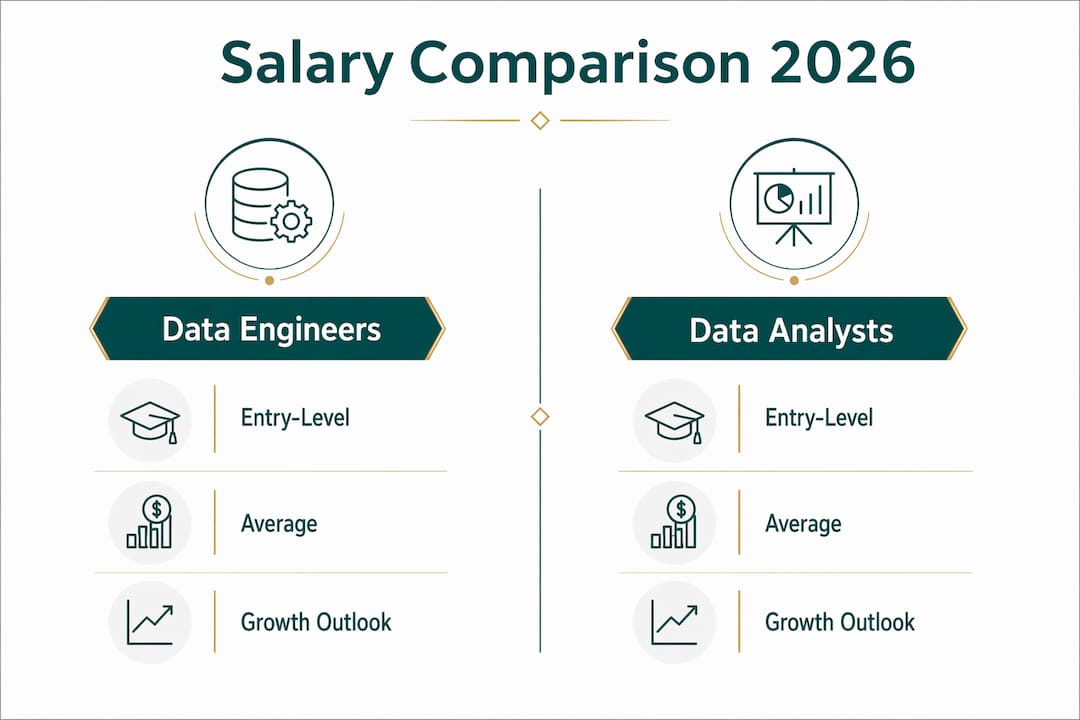 Infographic comparing salaries of data engineers and analysts