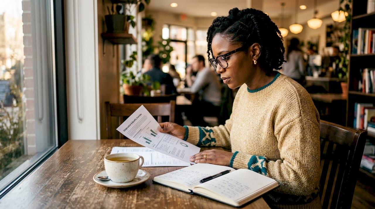 Woman reviewing compensation package document
